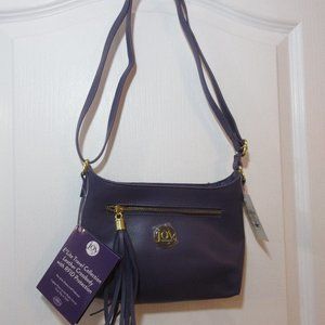 Joy Mangano E Lite Travel Purple Leather Crossbody with RFID Protection NWT